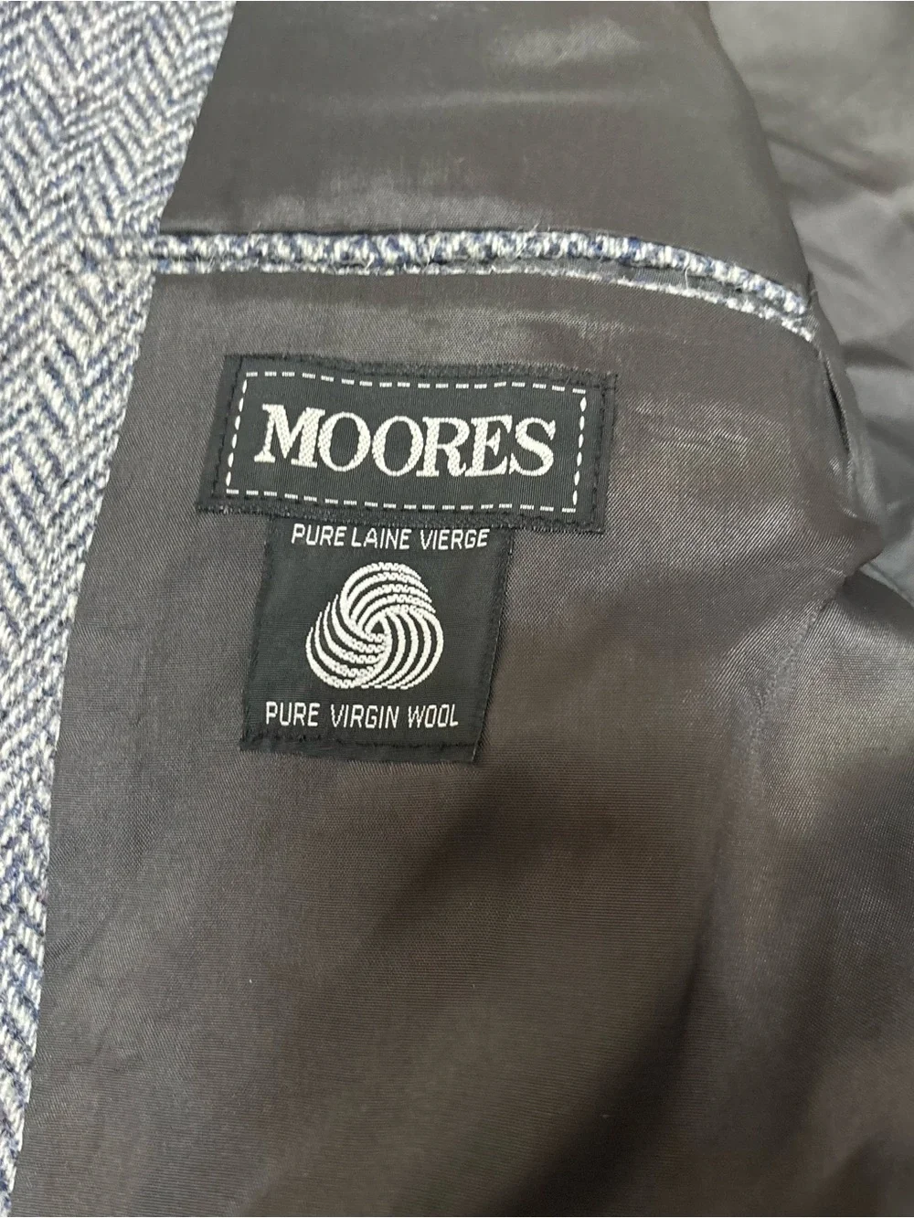 Moores Harris Tweed Wool Gray/Navy Herringbone Mens Sport Coat Blazer Size 48x